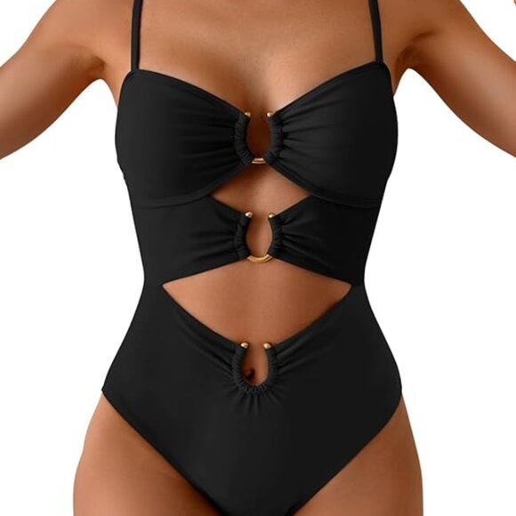 Eomenie One Piece Swimsuit for Women Ring Linked Monokini Black Size Large - Picture 4 of 6